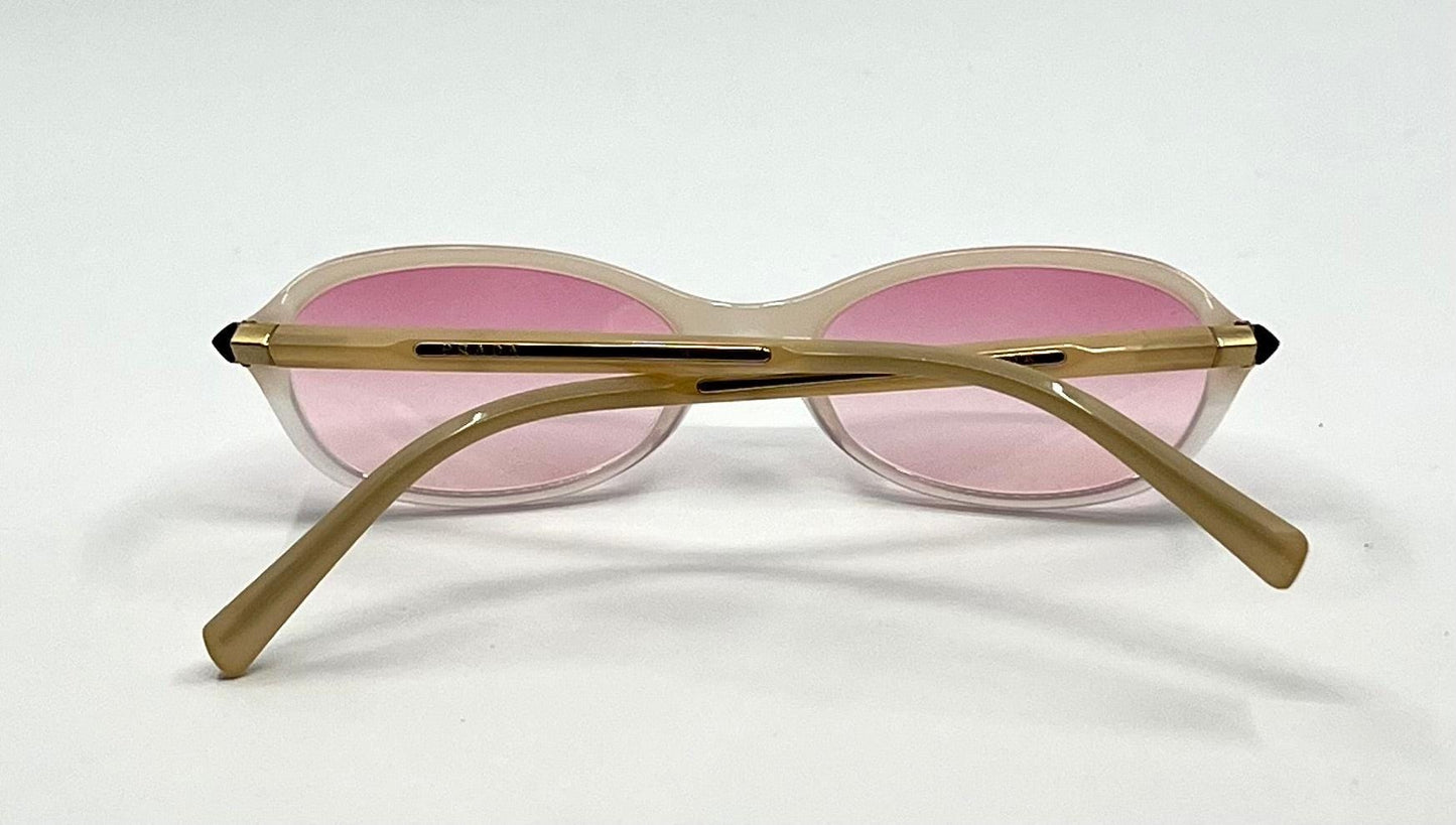 Prada Vpr 05O Y2K Vintage Oval Sunglasses Beige W| Custom Pink Gradient Lenses