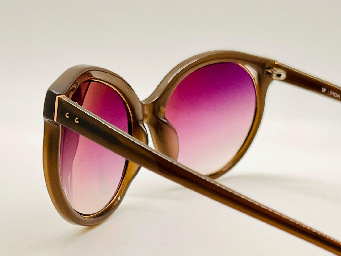 Vintage Nos Linda Farrow Luxe Sunglasses – Brown Frame With Gradient Purple Lenses, Model Lf10205A