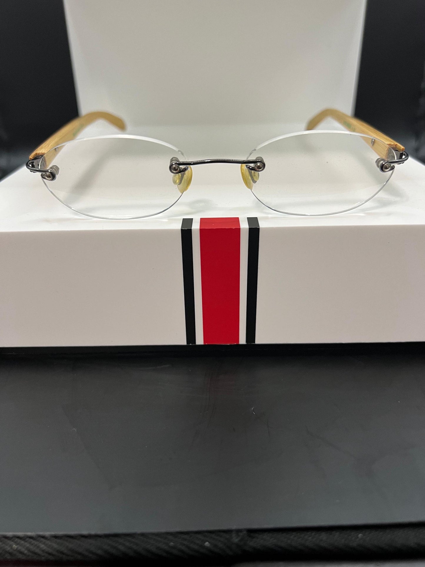Ecospek Bamboo Reading Glasses Rectangular Rimless Gold, Slim Classic | Brand New