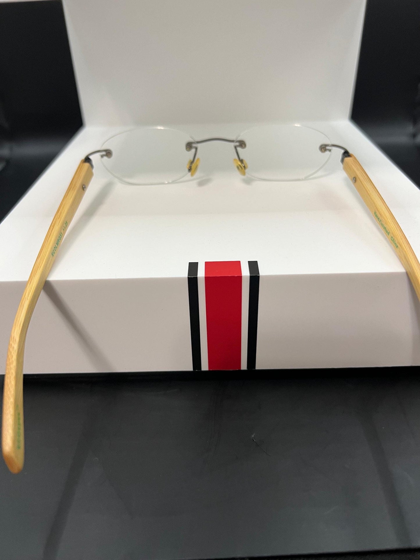 Ecospek Bamboo Reading Glasses Rectangular Rimless Gold, Slim Classic | Brand New