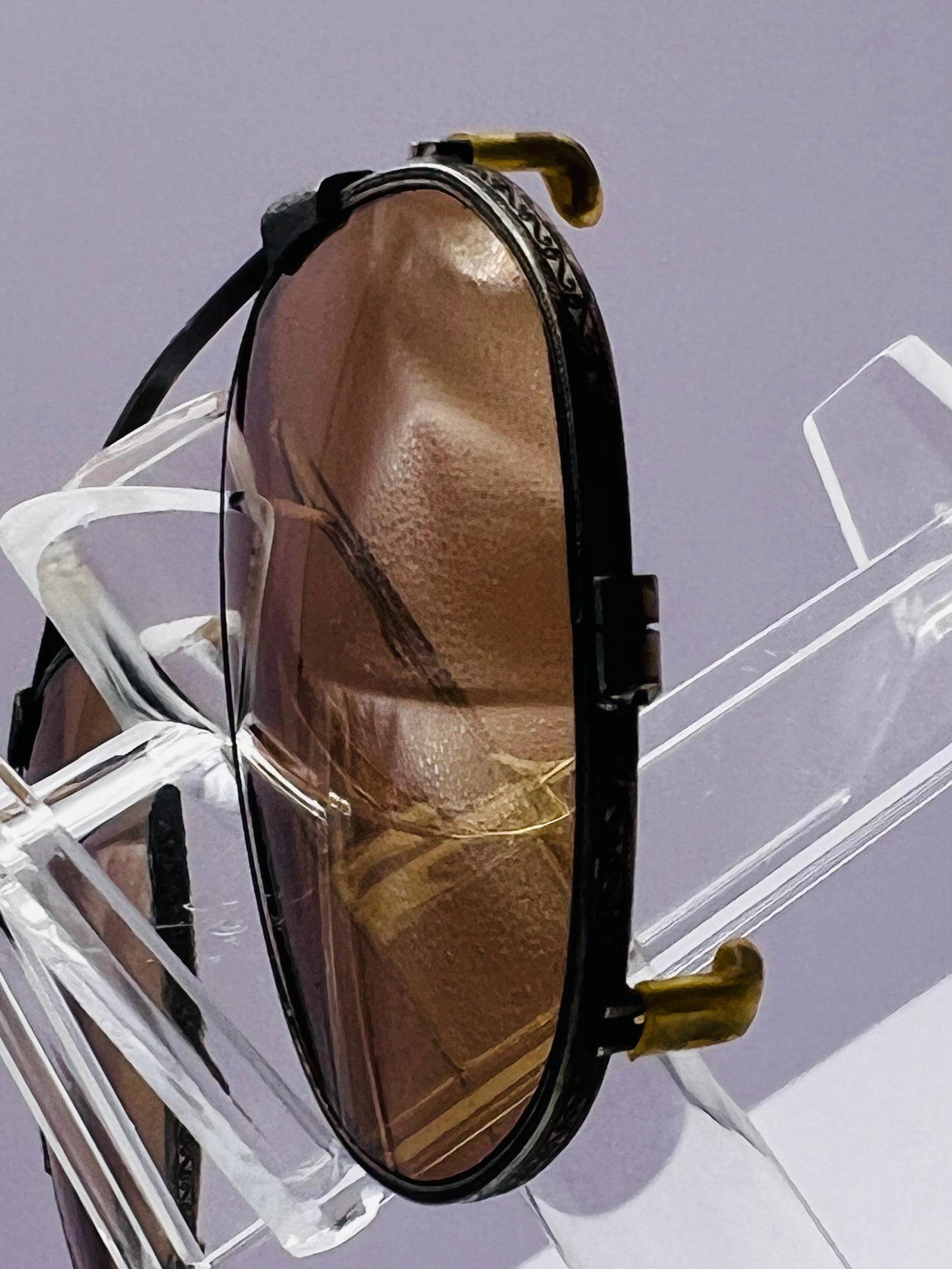 Antique 45Mm Clipon-Gold Engravings And Patina With Brand New Berko’S Designs Lenses™ Custom Solid Persimmon Lenses