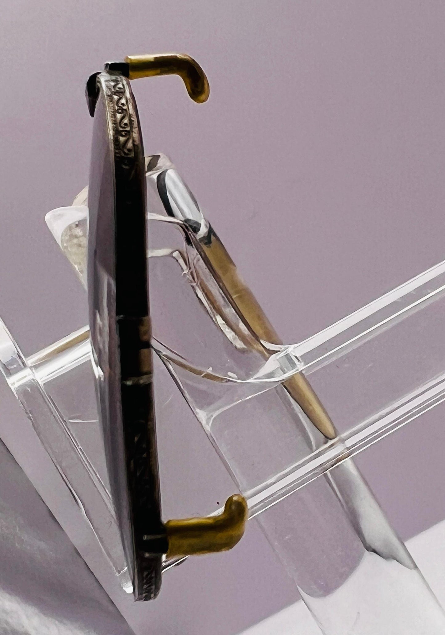 Antique 45Mm Clipon-Gold Engravings And Patina With Brand New Berko’S Designs Lenses™ Custom Solid Persimmon Lenses