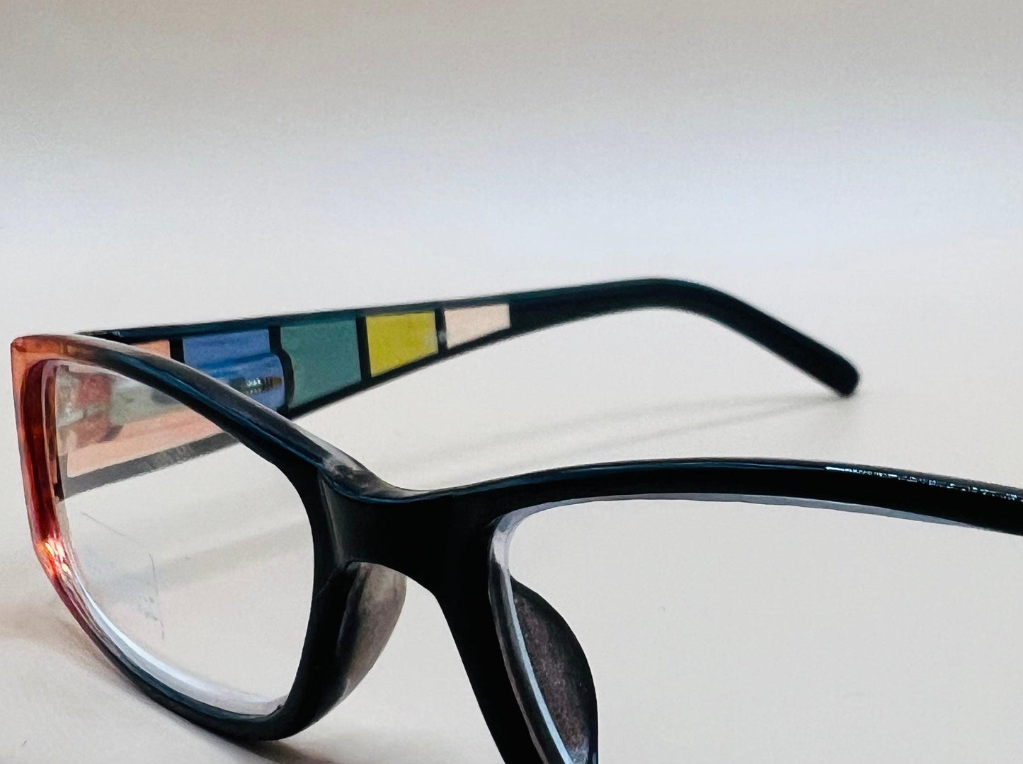 Geometric Narrow Readers. Black Frame Front With Multi-Color Arms