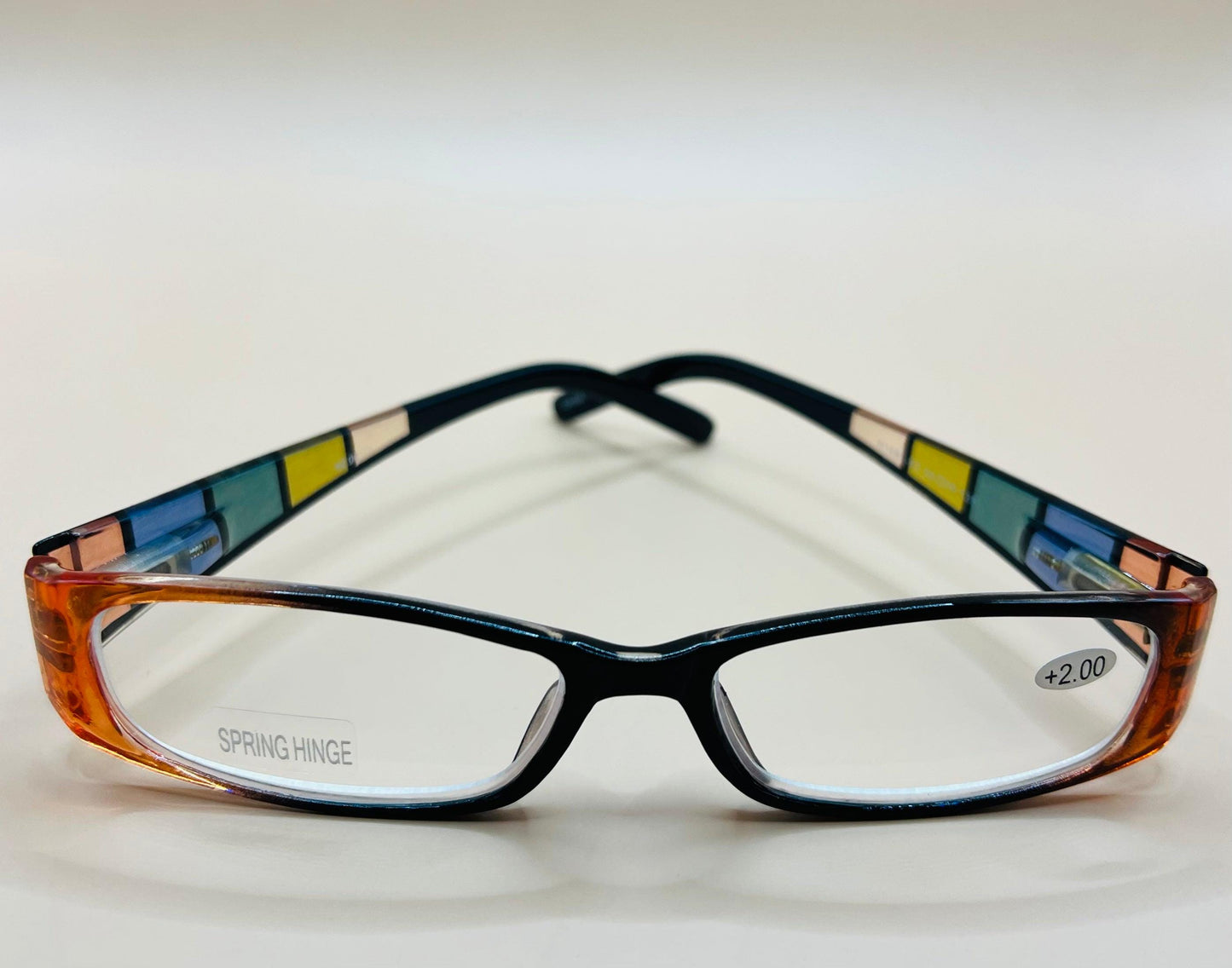 Geometric Narrow Readers. Black Frame Front With Multi-Color Arms