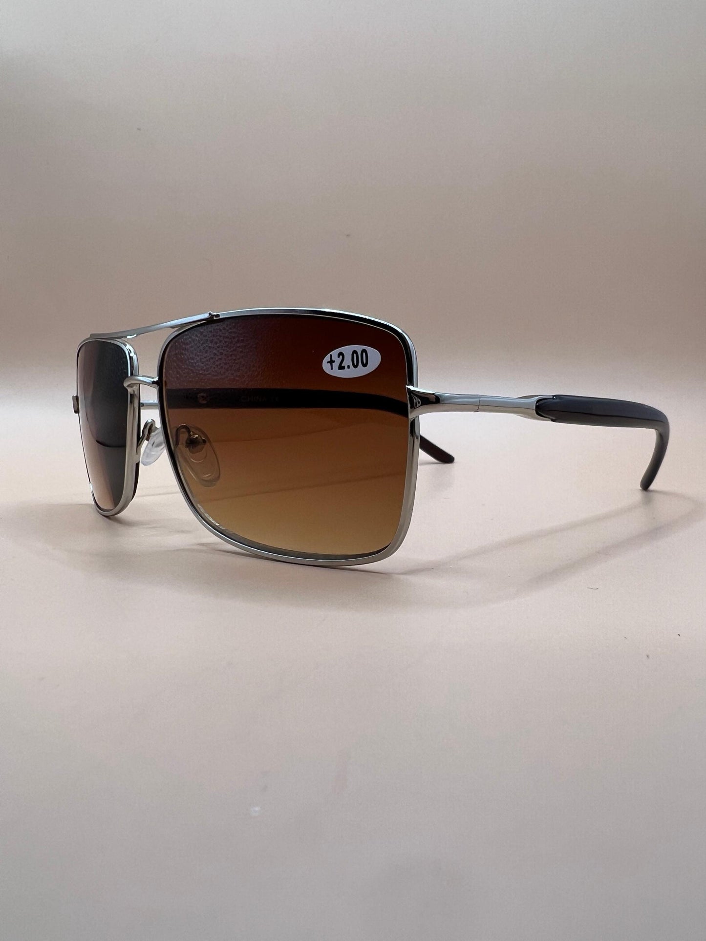 Gold Frames Retro Men Pilot 60Mm Os Square Reader Reading Sunglasses. Featuring Spring Hinges And Gradient Purple Lenses