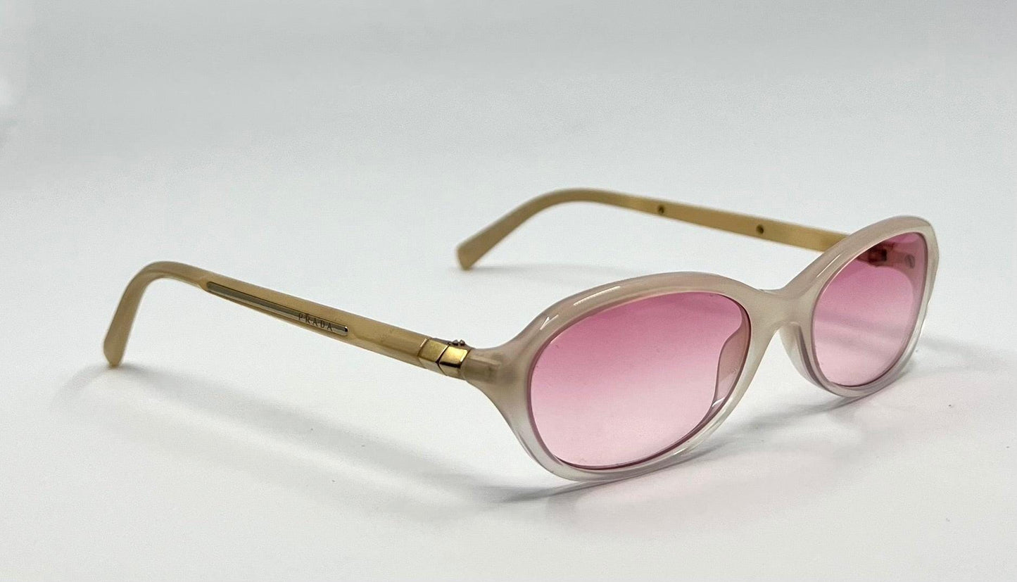 Prada Vpr 05O Y2K Vintage Oval Sunglasses Beige W| Custom Pink Gradient Lenses