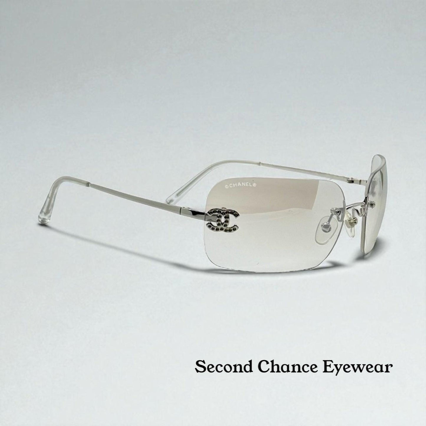Chanel 4017-D Silver Rimless Sunglasses Swarovski Cc Logo Deadstock