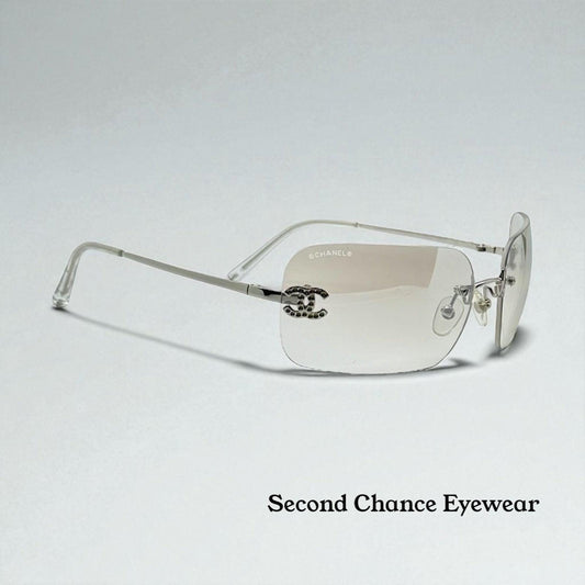 Chanel 4017-D Silver Rimless Sunglasses Swarovski Cc Logo Deadstock