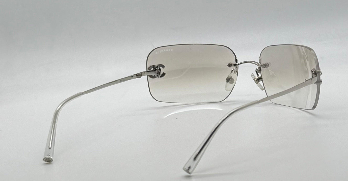 Chanel 4017-D Silver Rimless Sunglasses Swarovski Cc Logo Deadstock