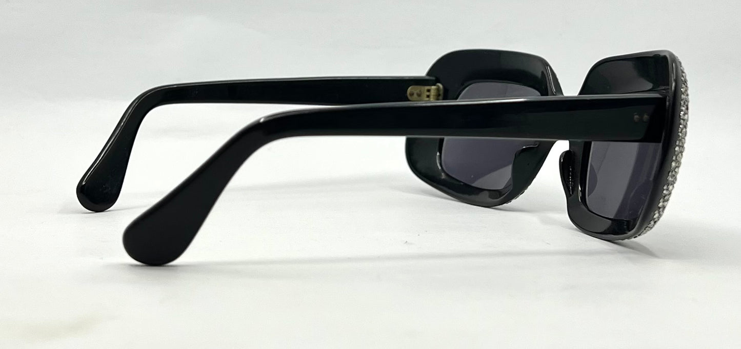 Vintage Rhinestone Sunglasses-Oversized Black Crystal Couture Rare-Made in France