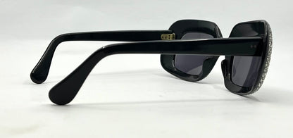 Vintage Rhinestone Sunglasses-Oversized Black Crystal Couture Rare-Made in France