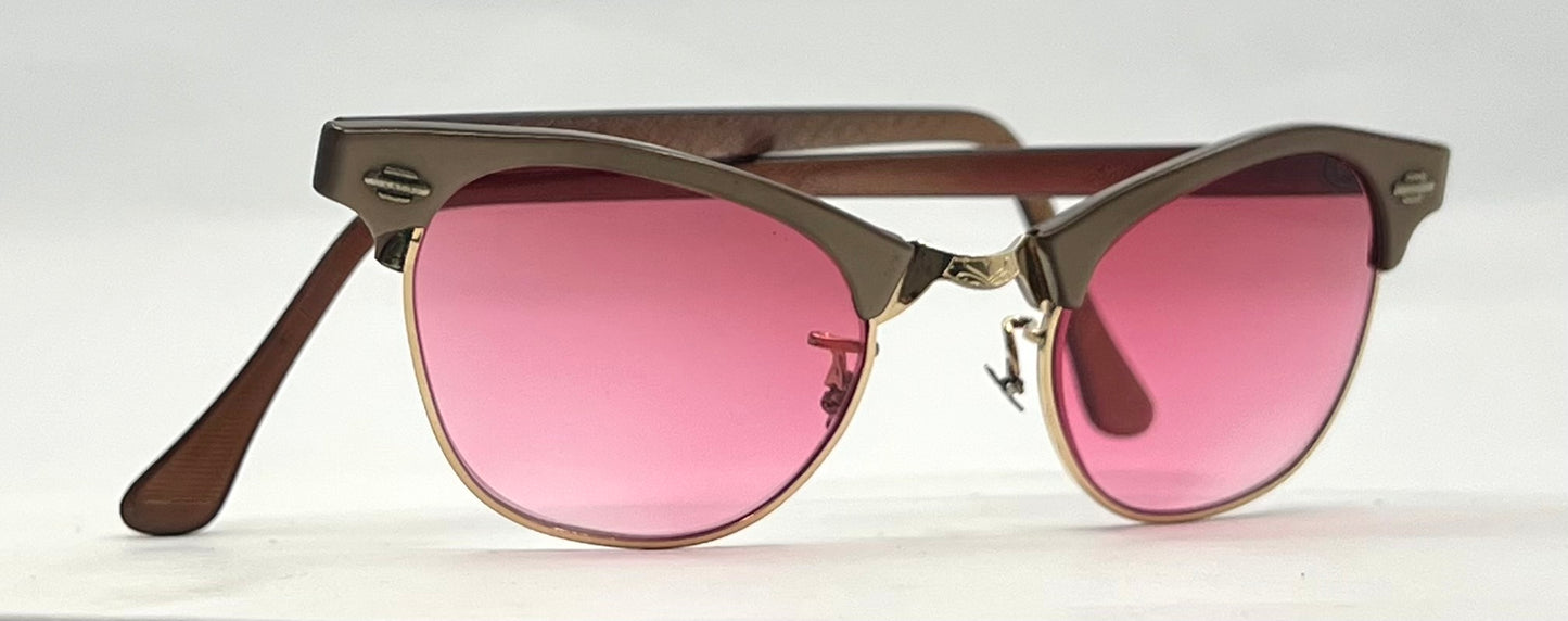 American Optical ArtCraft Vintage Browline Sunglasses 12K GF-Pink Gradient Lenses