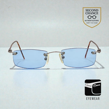 JBK 21.2 VINTAGE Rimless “Italian Design” Sunglasses – Light Blue Solid Lens-Unworn-45mm