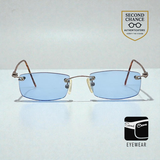 JBK 21.2 VINTAGE Rimless “Italian Design” Sunglasses – Light Blue Solid Lens-Unworn-45mm