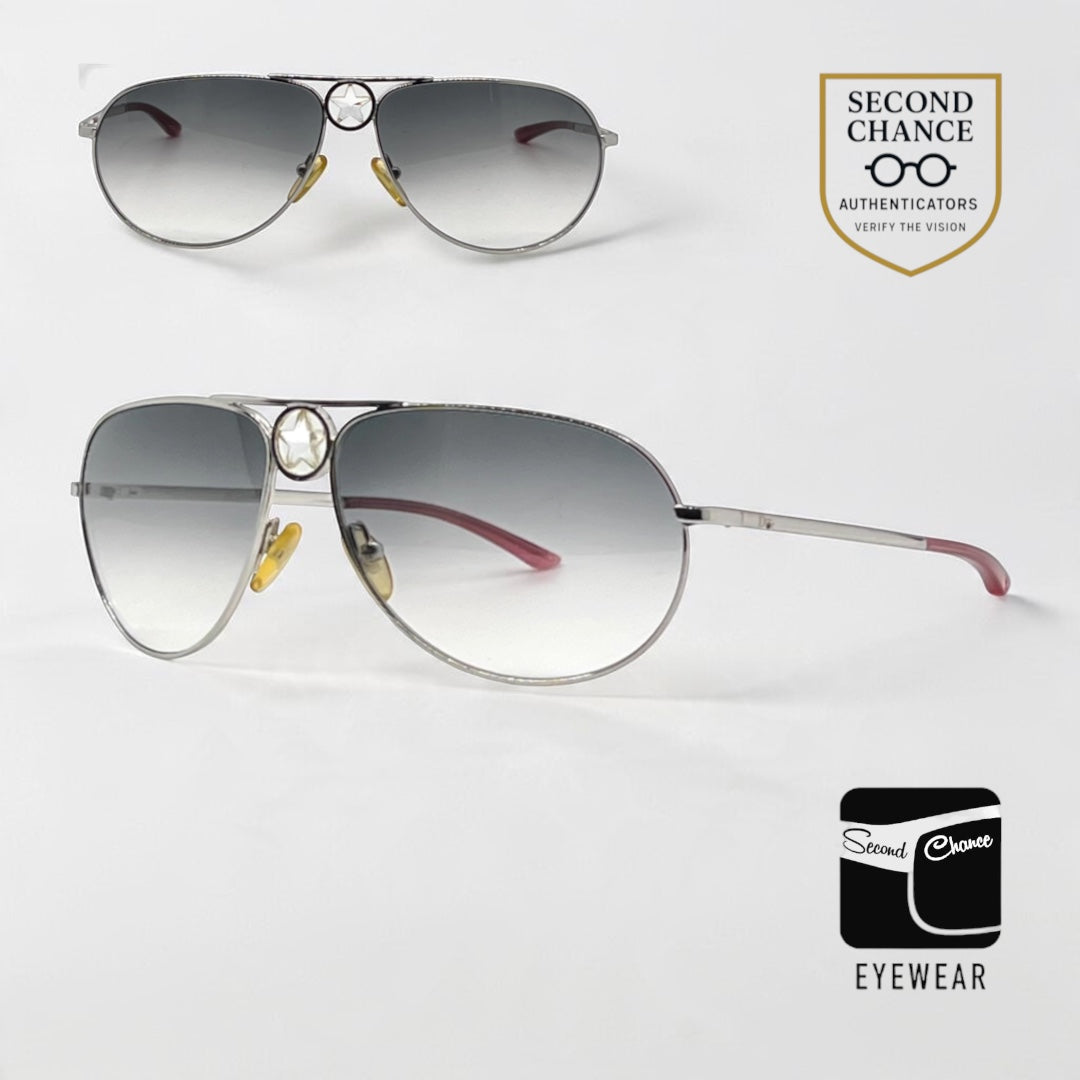 Christian Dior Hippy 1-Silver Star Aviator-Y2K Vintage Sunglasses-Unworn-Italy