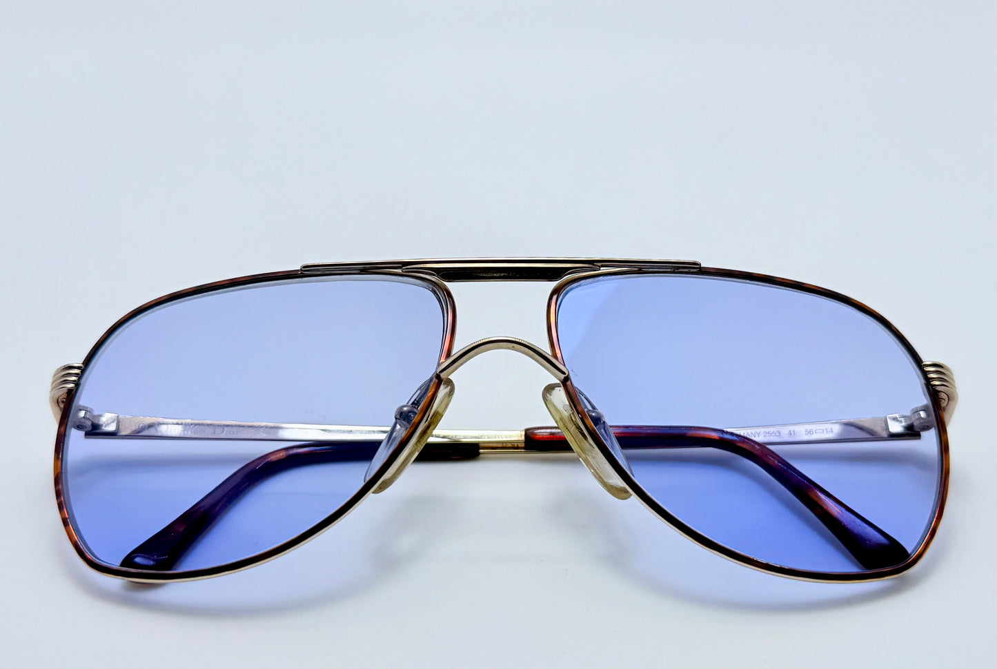 Vintage New/Deadstock Christian Dior 2553 41 Gold Plated Sunglasses with Custom Sky Blue Day/Night Lenses