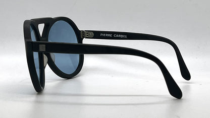 Pierre Cardin C842-VINTAGE Space Age Black Round Blue Lens Sunglasses-Unworn/NOS