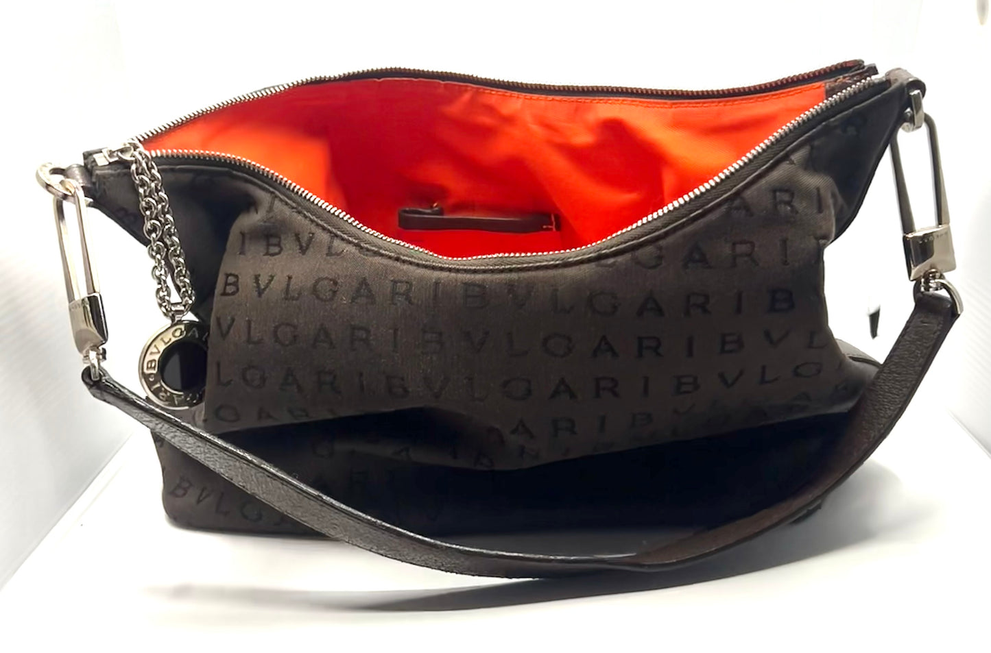 BVLGARI Logo Canvas Shoulder Bag Y2K VINTAGE with Silver Hardware