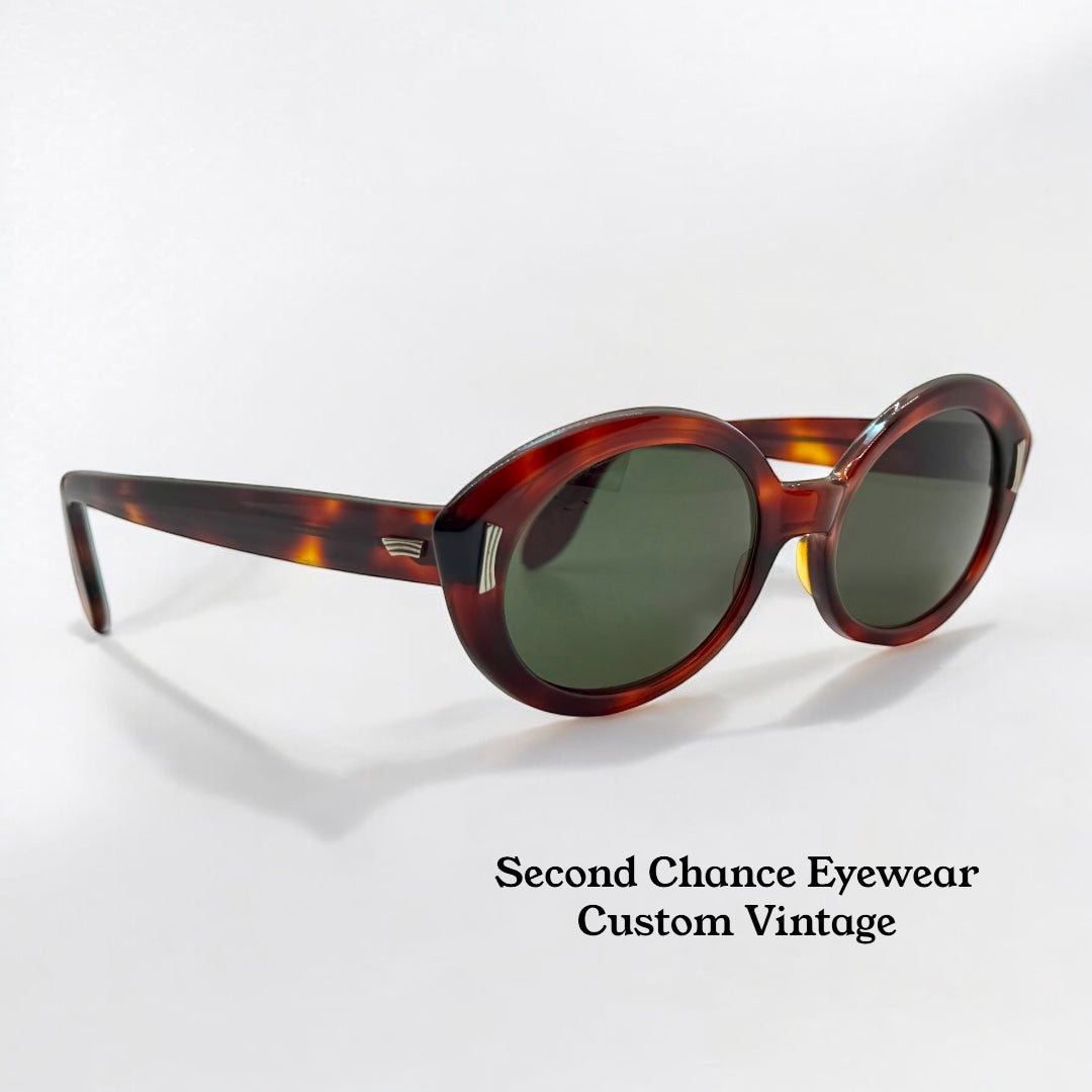 Vintage SRO U.S.A. 5 3/4 - Tortoise Panto Sunglasses with Brand New, Custom Berko's Designs Evergreen Lenses