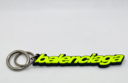 Balenciaga Logo Keychain-Neon Green Black-Silver Hardware-Authentic