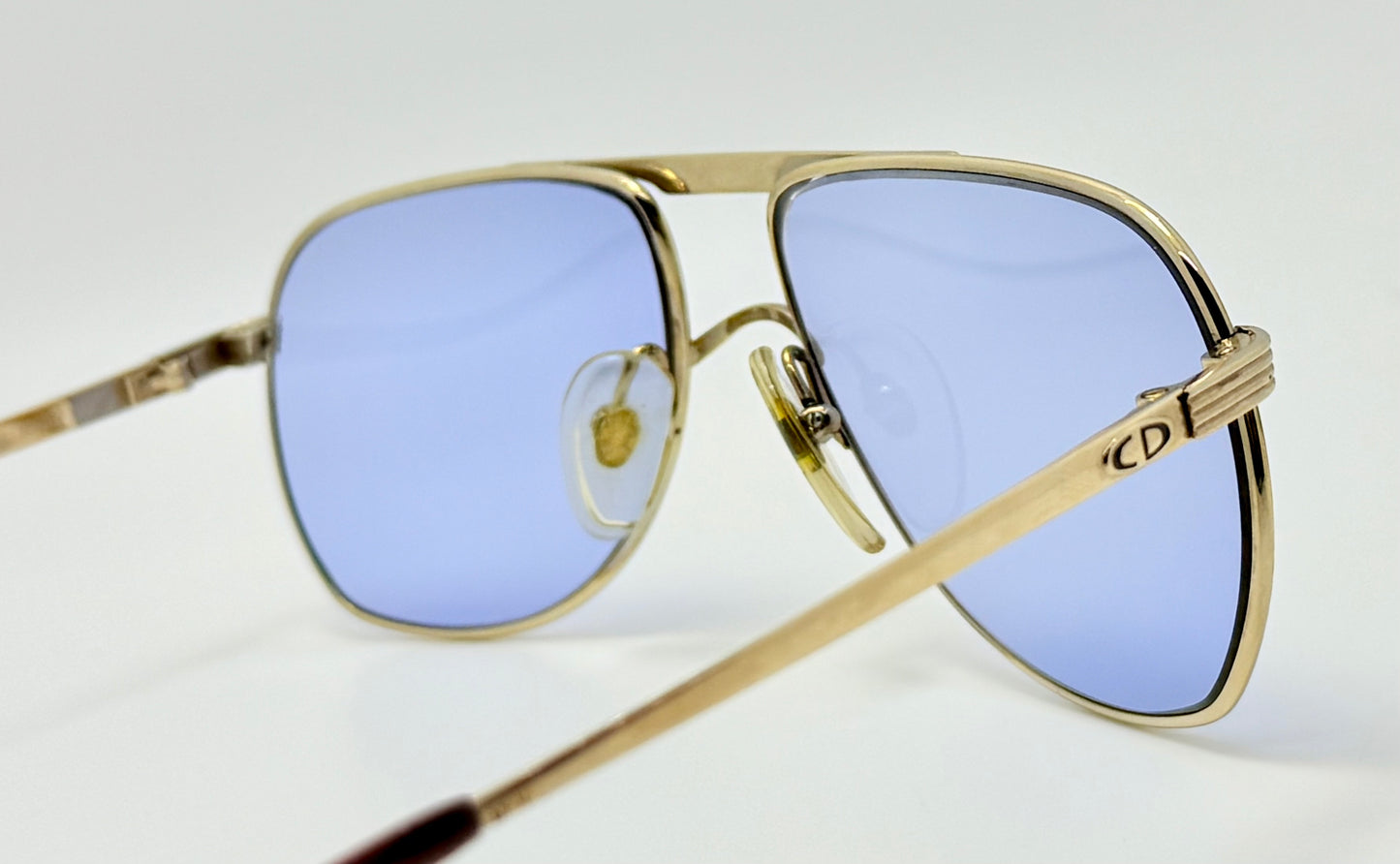 Vintage New/Deadstock Christian Dior 2553 41 Gold Plated Sunglasses with Custom Sky Blue Day/Night Lenses