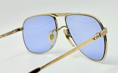 Vintage New/Deadstock Christian Dior 2553 41 Gold Plated Sunglasses with Custom Sky Blue Day/Night Lenses