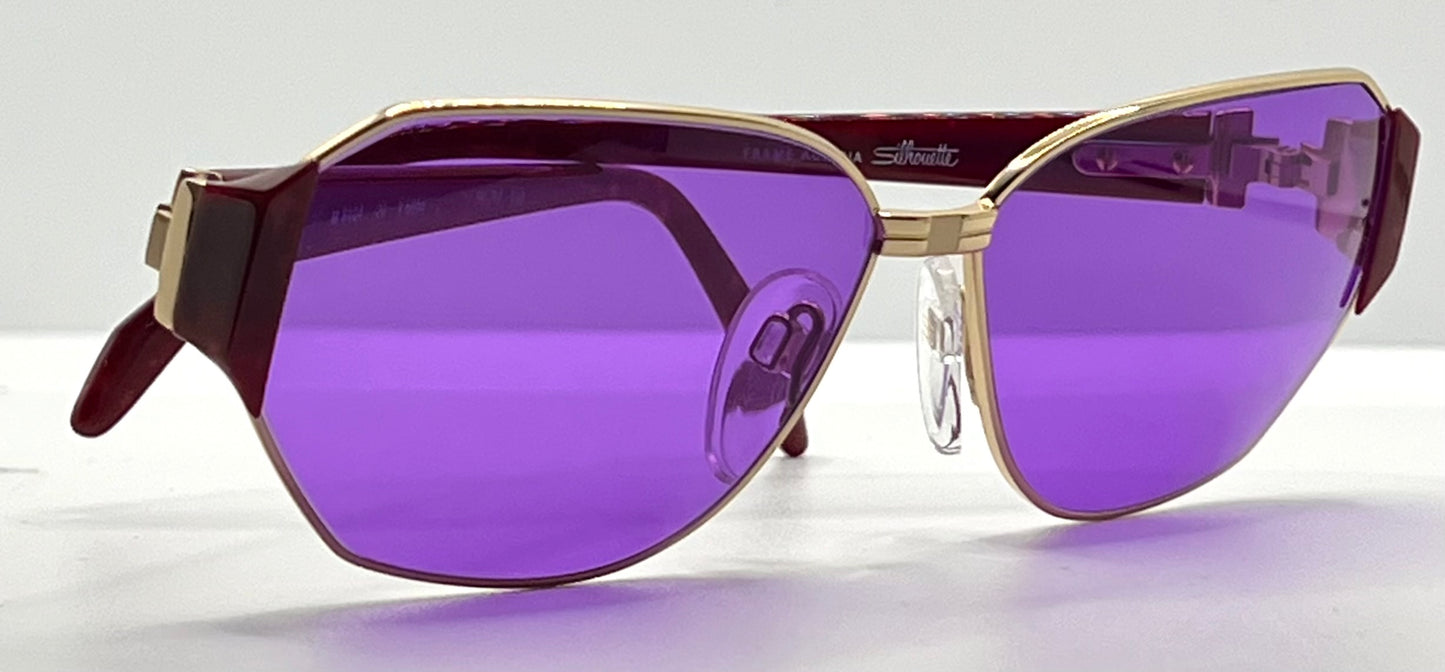 Silhouette M 6104 V 6055 Vintage Sunglasses w/New Solid Purple Custom Lenses-56mm-Unworn/NOS-Austria
