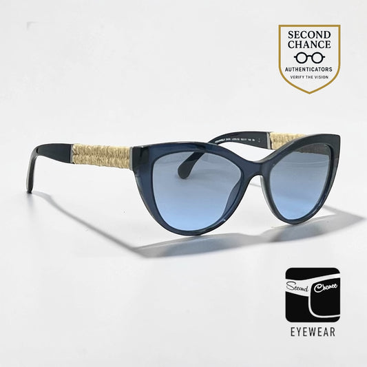 CHANEL 5409 Blue Cat Eye Sunglasses-Italy-DEADSTOCK/Unworn-Cloth & Case
