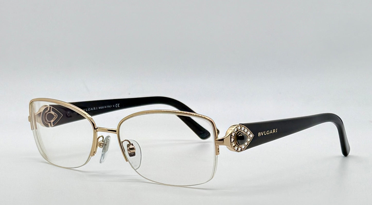 BVLGARI BB2157-B 376 Optical Frames Half Rim Gold Black Italy 55-17-135 w/ Case