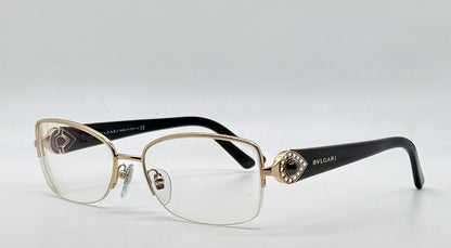 BVLGARI BB2157-B 376 Optical Frames Half Rim Gold Black Italy 55-17-135 w/ Case