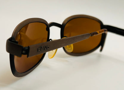 Vintage Revo 1416/058 City Rectangle Sunglasses - Antique Brushed Copper Frame with Purple Mirror Lenses