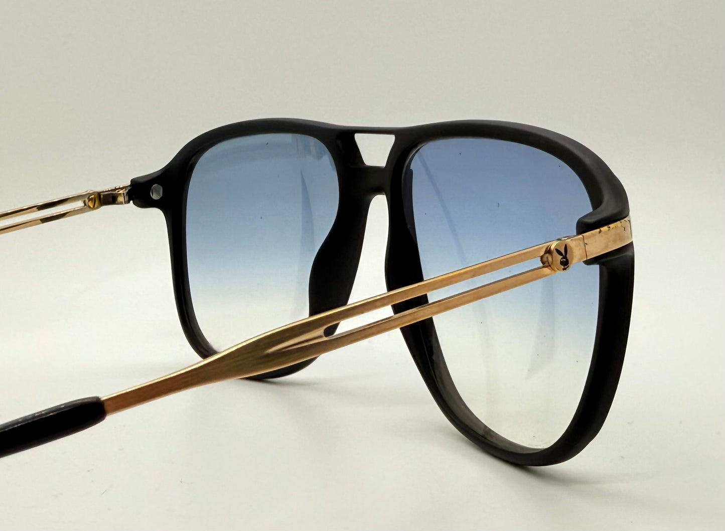 Vintage Playboy 4627 90 Sunglasses - Black & Gold - Blue Gradient Lenses-Austria