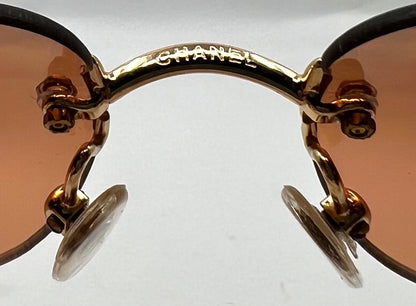 Chanel 4017-D Rimless Shield Sunglasses Swarovski CC-Unworn/Y2K Vintage-Italy