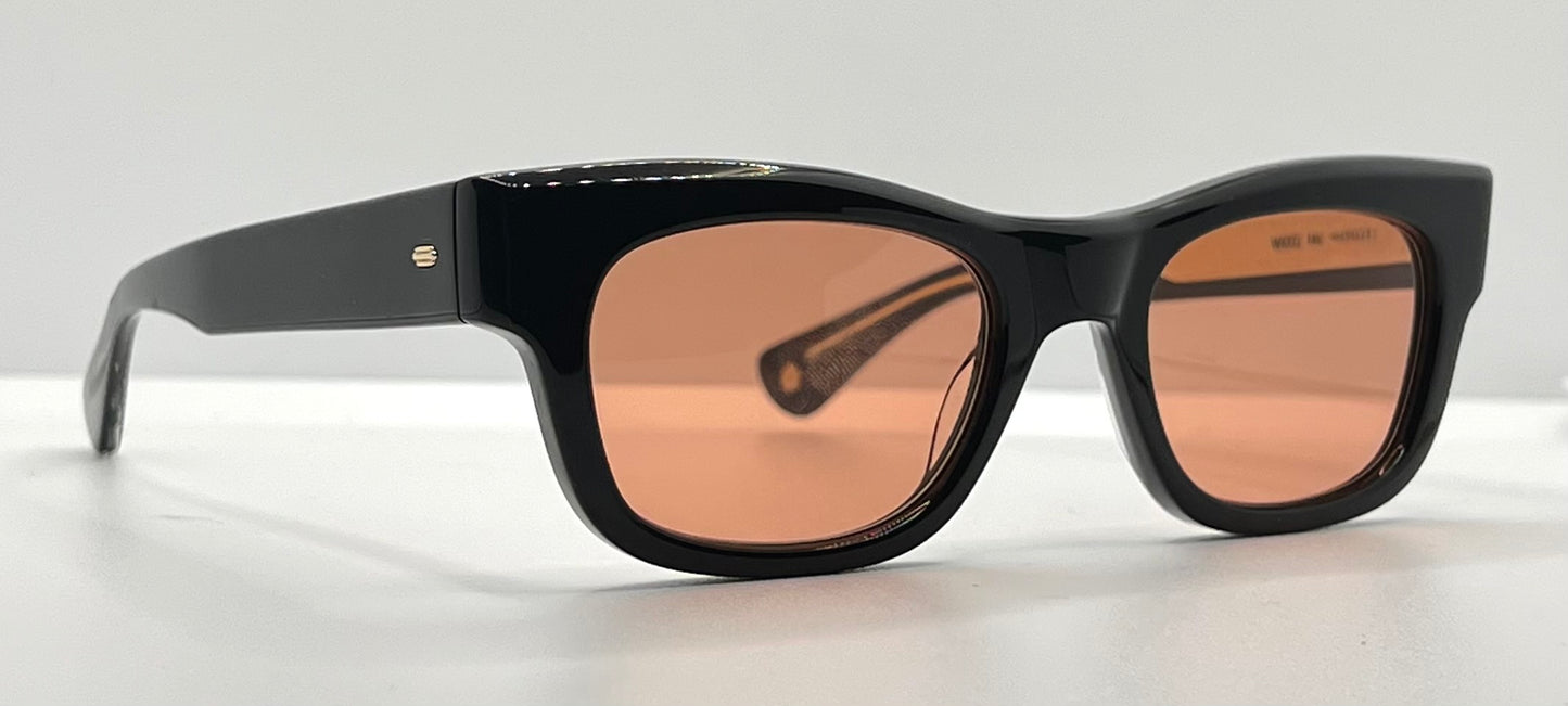 Garrett Leight California Optical WOZ BK Sunglasses–Black Frame-Cherry Tinted Lenses– Brand New-Full Kit