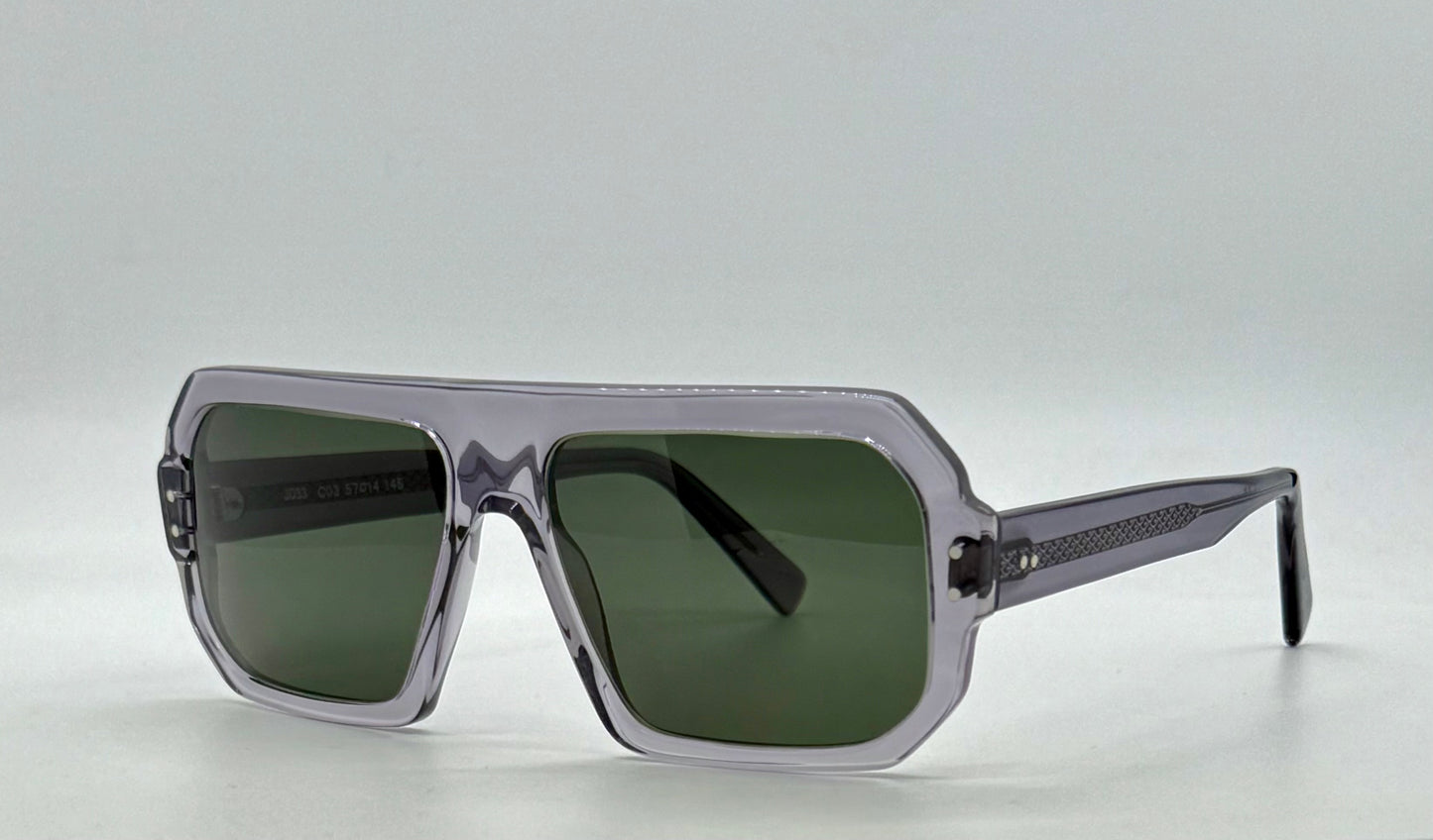 JAZO JO33 C03 Translucent Gray Sunglasses-Handcrafted in Italy, Carbon Fiber Temples, Green Lenses