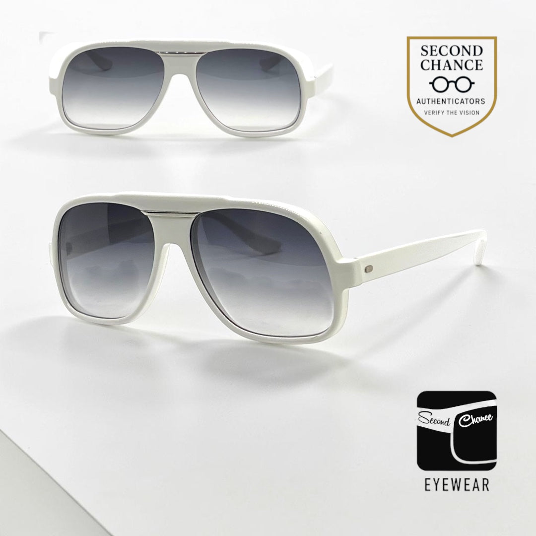 SRO VINTAGE Optical White Oversized Aviator Sunglasses-New Gray Gradient Lens-USA