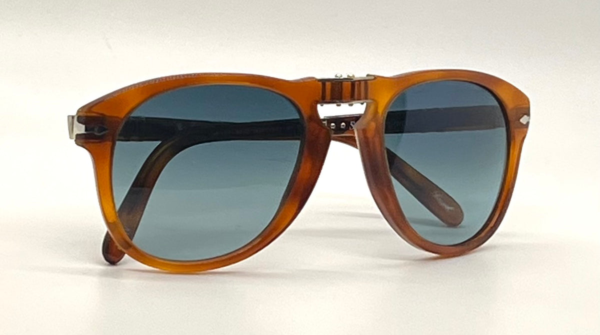 Persol 714SM Steve McQueen Light Havana Blue Sunglasses Unworn Case Made Italy