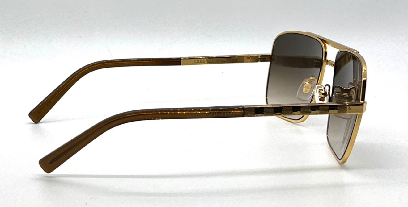 Louis Vuitton Z0259U Attitude Damier Gold Pilot Sunglasses Full Kit 59mm