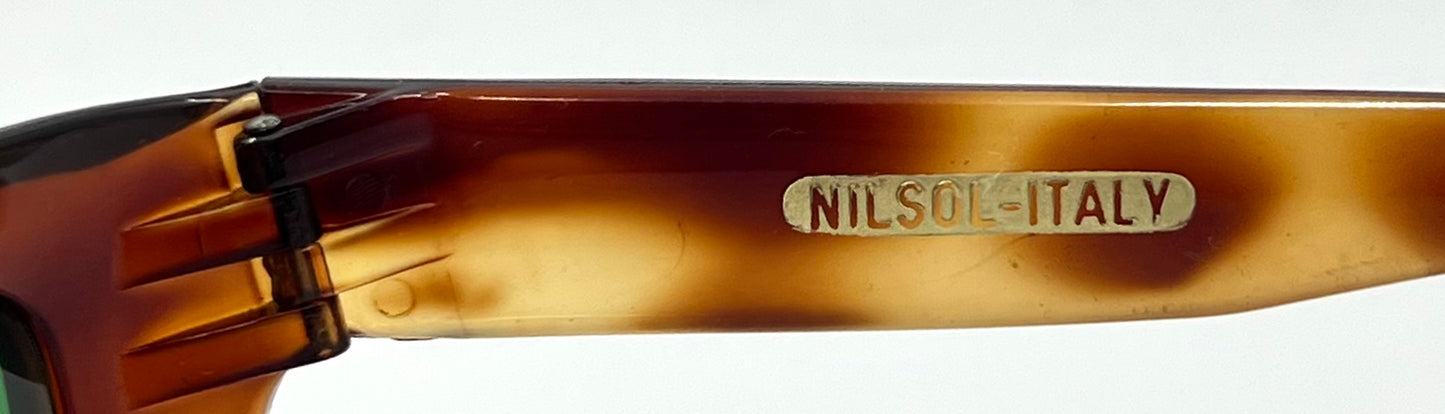 Nilsol Italy-Vintage Sunglasses-Tortoise Acetate W|Org. Green Lenses-Unworn