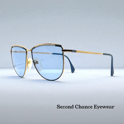 Silhouette V6050 Vintage Gold Sunglasses w/New Solid Blue Custom Lenses-57mm-Austria