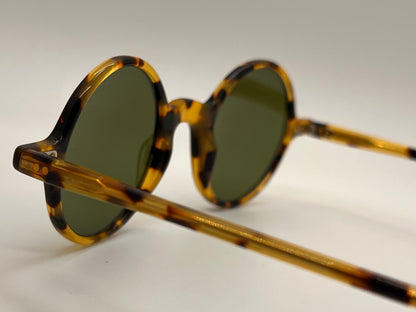 Brand New-Morel AIME 90040C-Round Tortoise Acetate Sunglasses with Custom Green Glass Lenses