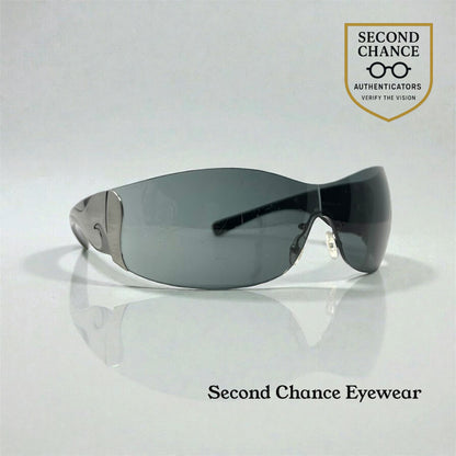 Prada SPR 58F Shield Sunglasses 5AV-1A1 Black Silver Full Kit Italy