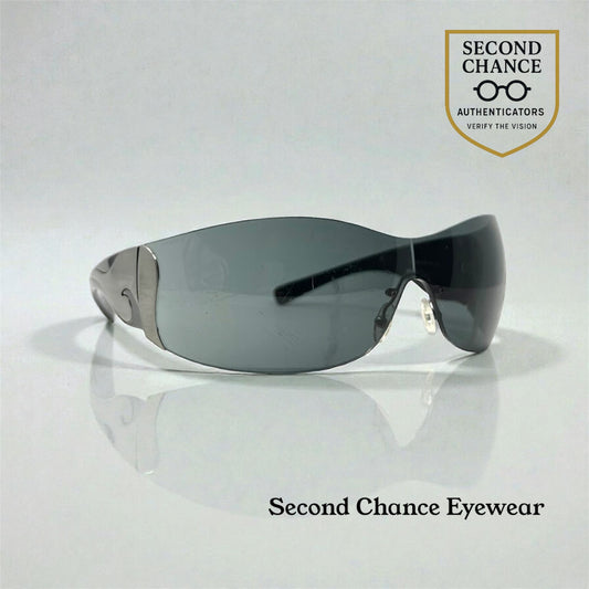 Prada SPR 58F Shield Sunglasses 5AV-1A1 Black Silver Full Kit Italy