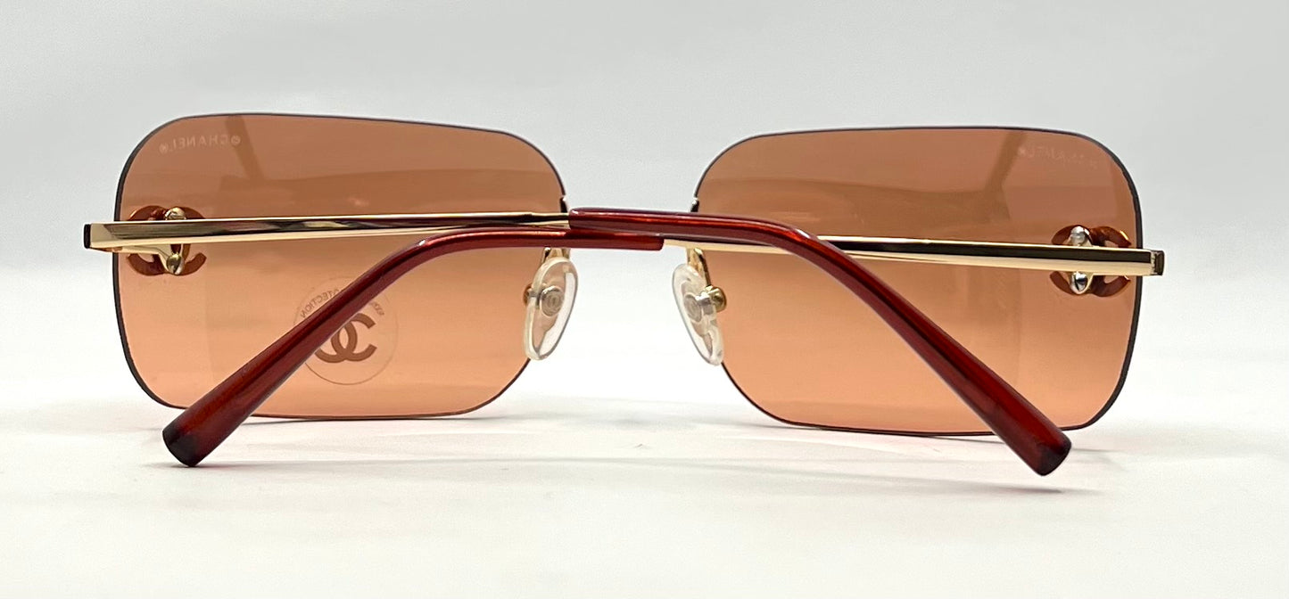 Chanel 4017-D Rimless Shield Sunglasses Swarovski CC-Unworn/Y2K Vintage-Italy