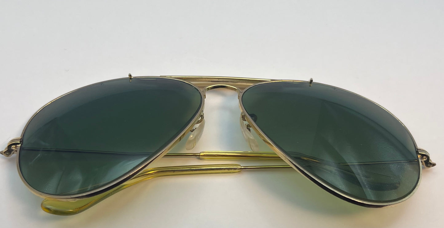 Vintage B&L RayBan Aviator Sunglasses w/Case-B&L Green Tempered Glass Lenses-USA