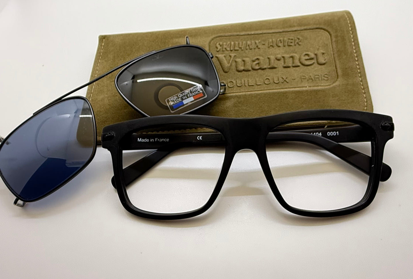 Brand New Vuarnet VL1404 0001 Matte Black Sunglasses with Polarized Blue Clip-Ons - Made in France