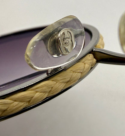 CHANEL 4250 Vintage Round Sunglasses Woven Raffia Made in Italy 52-22