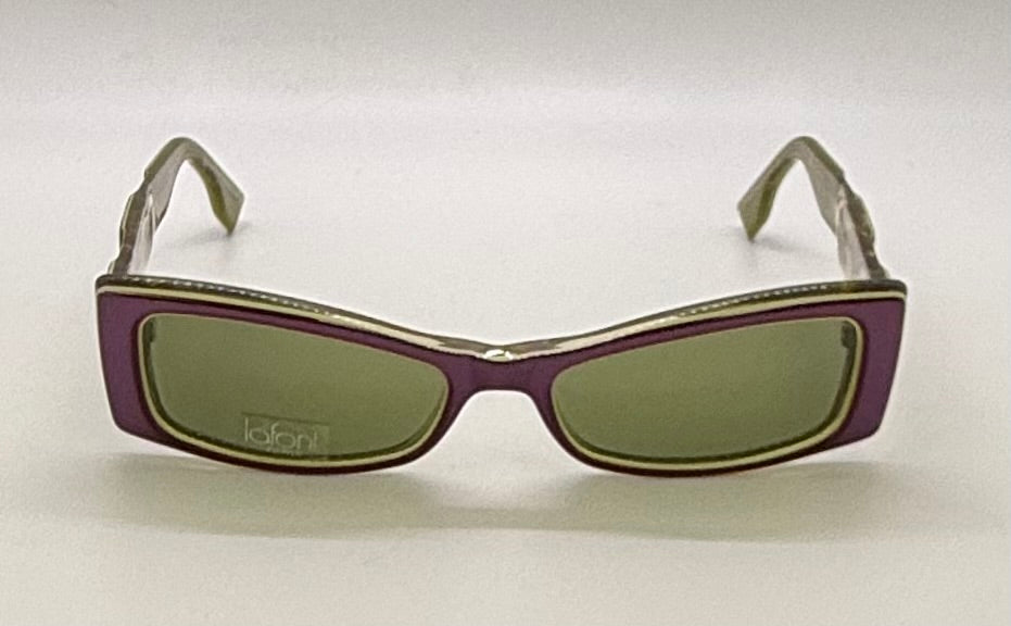 Deadstock Vintage LaFont Paris POPPY 983 Sunglasses-Olive Green & Purple Clover Detail-Made in France