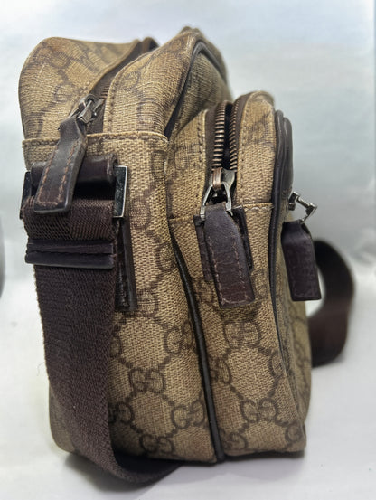Gucci GG Monogram Canvas Double Zip Crossbody Messenger Bag Authentic