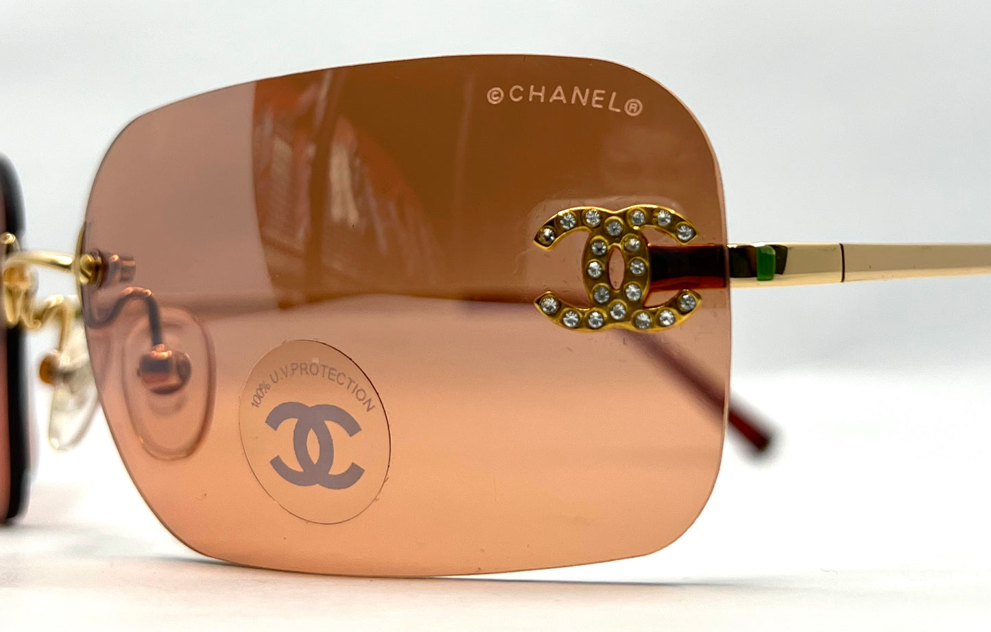Chanel 4017-D Rimless Shield Sunglasses Swarovski CC-Unworn/Y2K Vintage-Italy